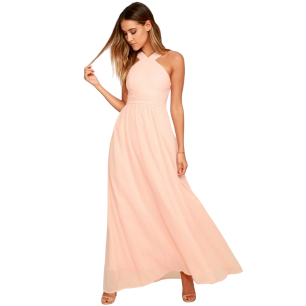NWT Lulu's Air of Romance Peach Maxi Dress Bridesmaid Wedding Guest Prom